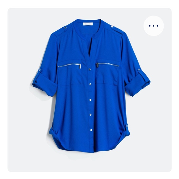 Calvin Klein Jali Zipper Royal Blue Blouse - Picture 2 of 9